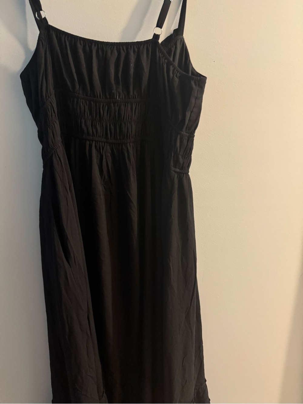 Women's Black Smocked Maxi Dress with Ruffle Hem - Picture 2 of 7